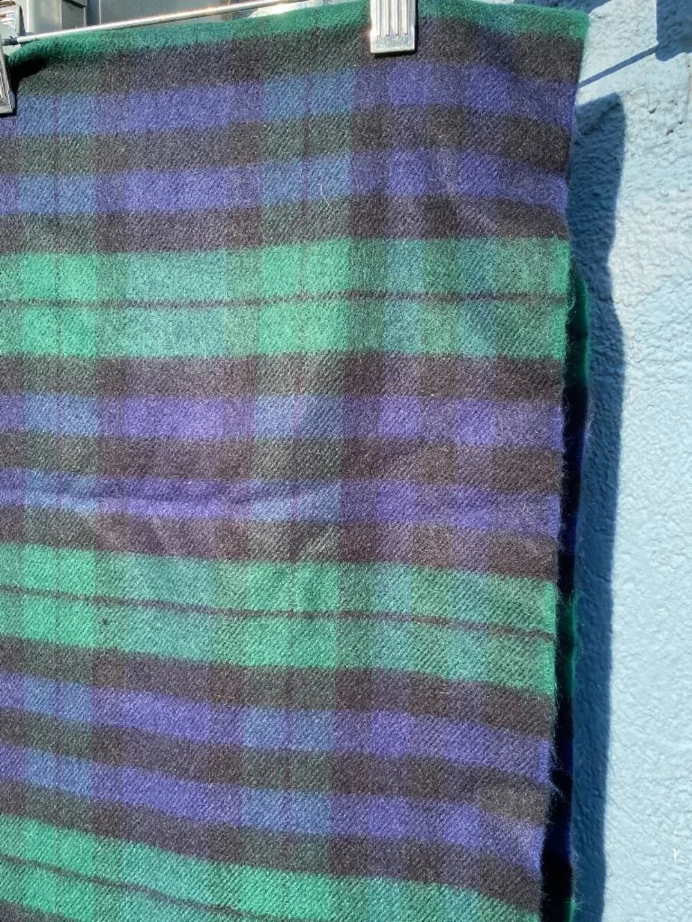 Vintage Hand-Tailored Plaid Scarf Germany 100% Pure Cashmere Tartan Green Blue